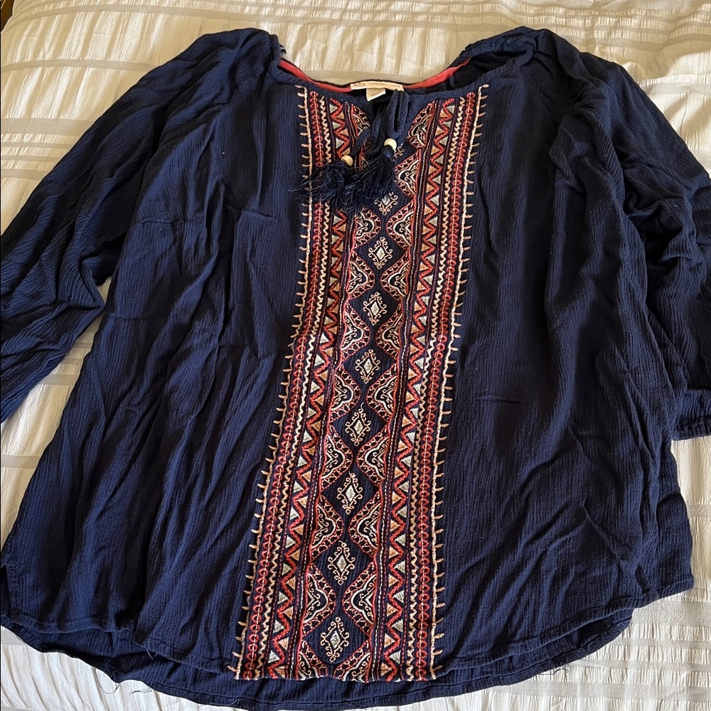 Navy Blue Embroidered Women's Top